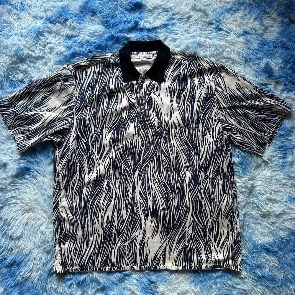 Maus & Hoffman Flame Print Polo Shirt Navy Cream XXL Made in Italy